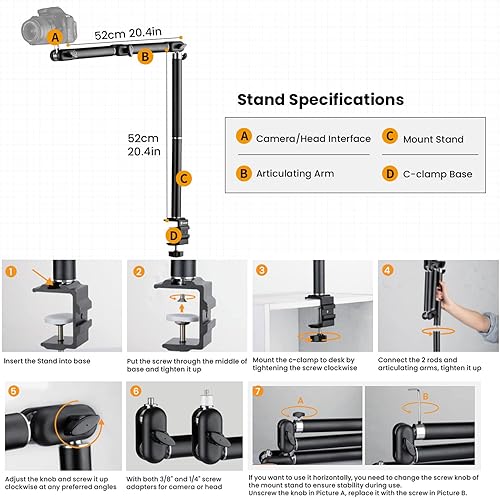 Miniatura 5 de TARION Paquete de soporte adaptador de teléfono para trípode y soporte articulado resistente para cámara