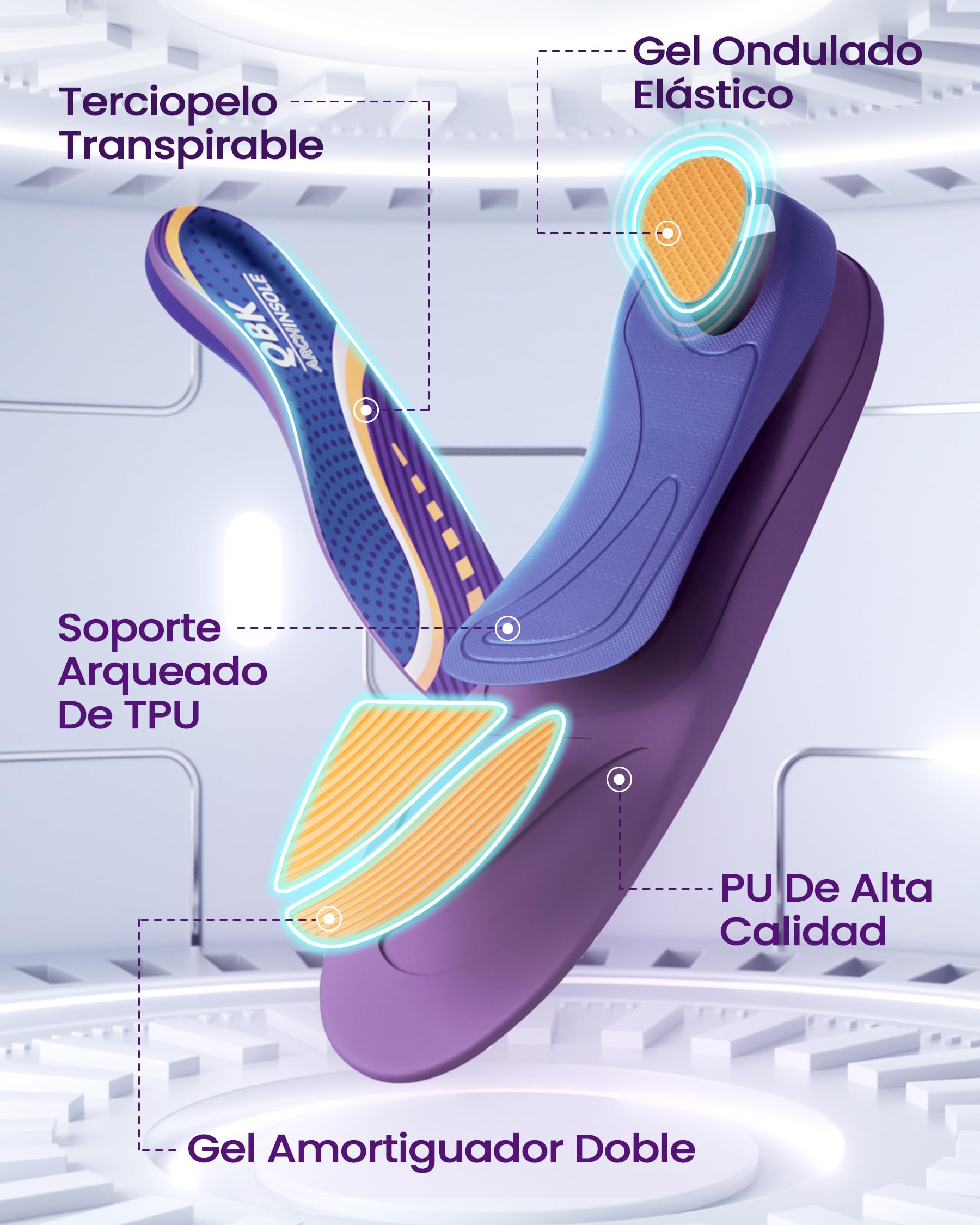 Plantari per Fascite Plantare, QBK Solette Metatarsalgia sollievo efficace per Piede Piatto, Ginocchia A Valgo, Tendinite D'Achille, Alluce Valgo, Per Comodità, Ammortizzanti, Antiscivolo. L