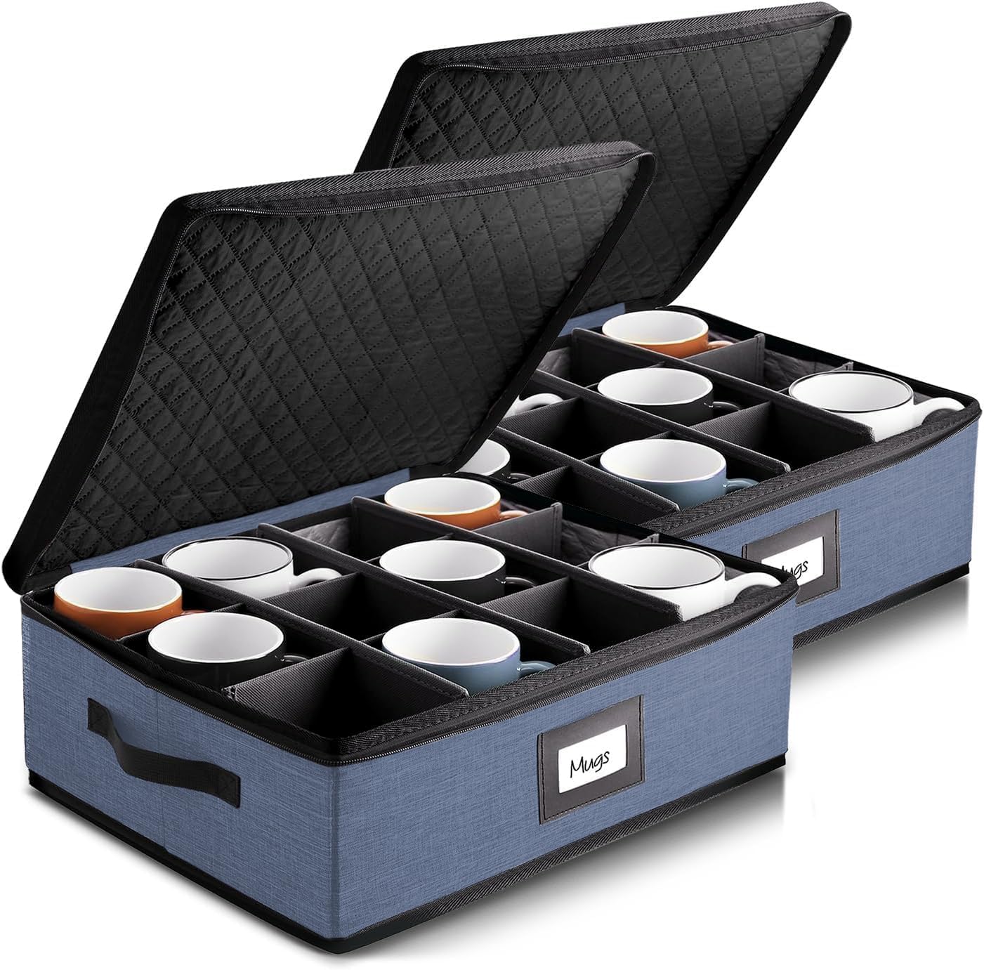 Hearth &amp; Harbor Hard Shell Mug Organizer, Cup and Mug Storage Box, Blue