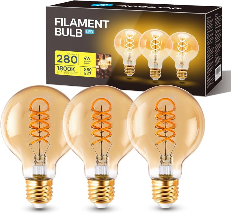 Aigostar LED E27 4W G80 Vintage Edison izzó meleg fehér 1800K 3db