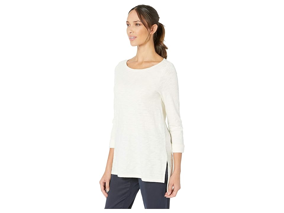 

Lilla P Boat Neck Loose Knit Slub Tunic (Talc) Women's T Shirt, Brown