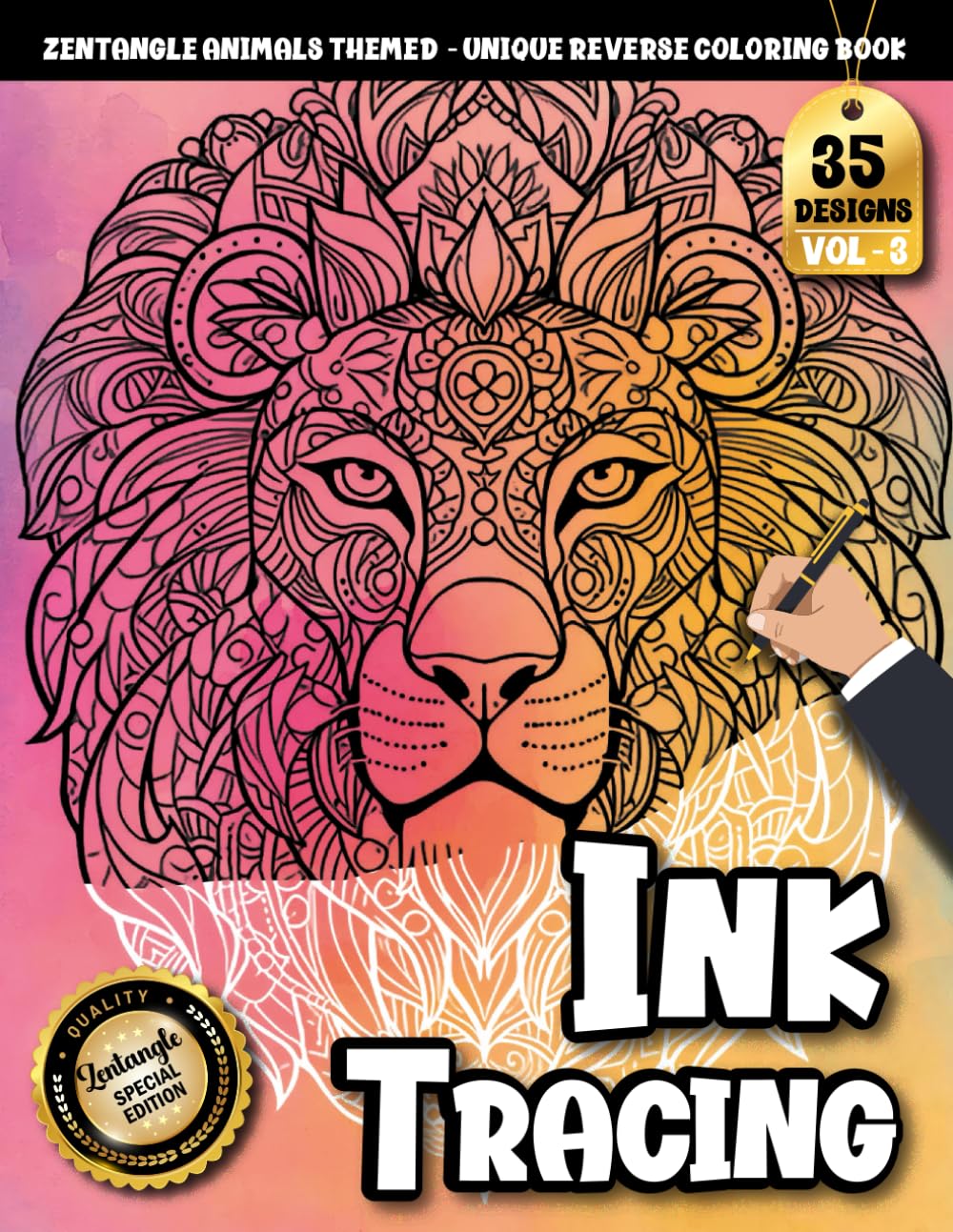 Ink Tracing Book For Adults: Mindful Zentangle Animals Line Tracing with Watercolor background for Stress Relief and Quiet Creative Moments (Zentangle Animals Tracing Series)