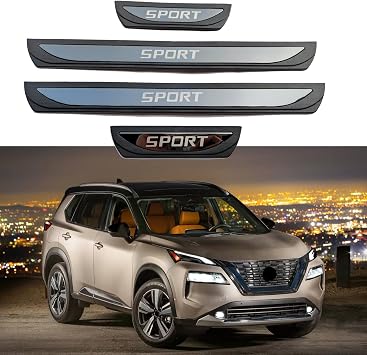 Car Door Sill Protector, for Nissan Rogue 2021 2022 Accessories, Auto Stainless Steel with Plastic Door Edge Entry Guards