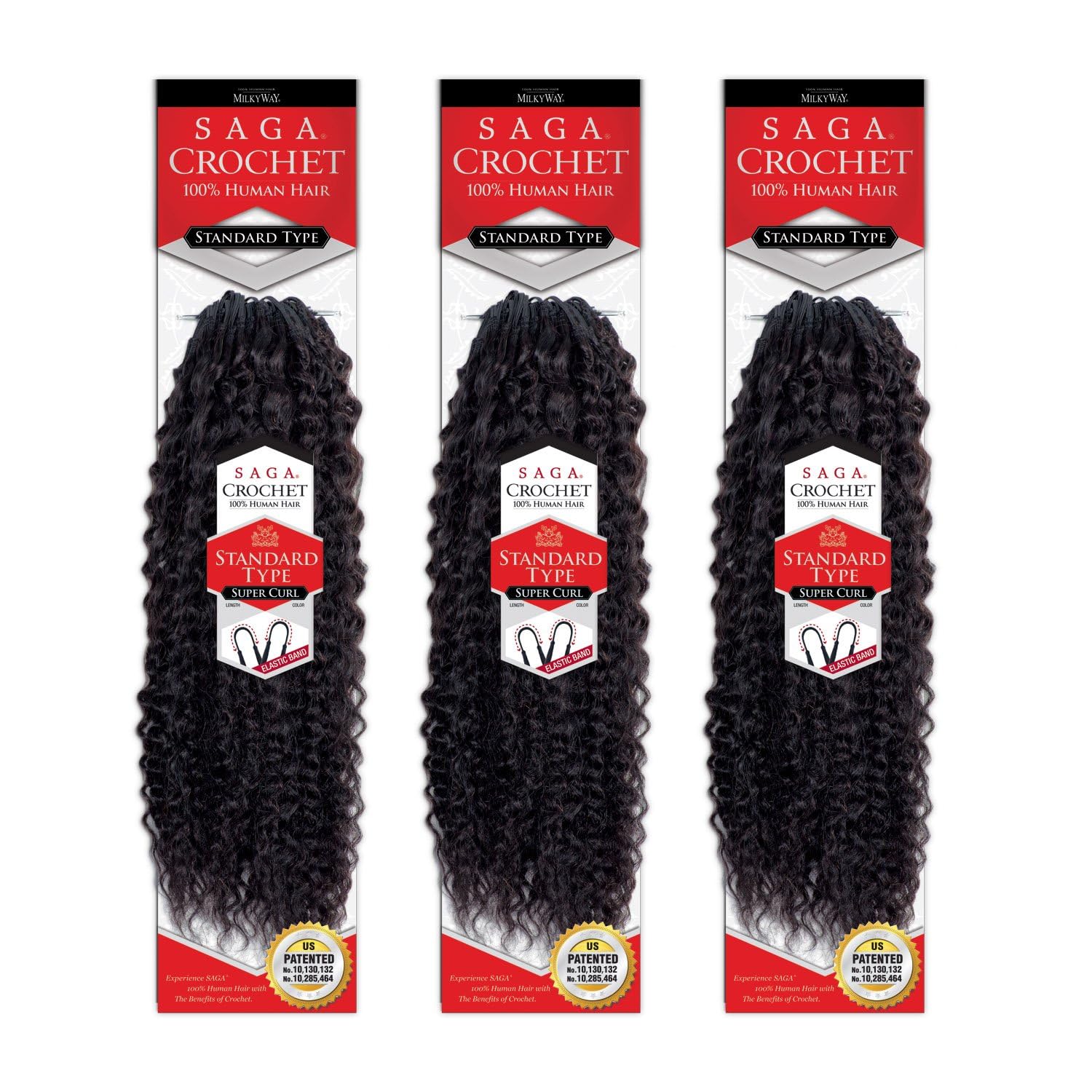 SHAKE-N-GO Saga Human Hair Crochet Braid Standard Type SUPER CURL 12" (1B Off Black, 3-Pack)