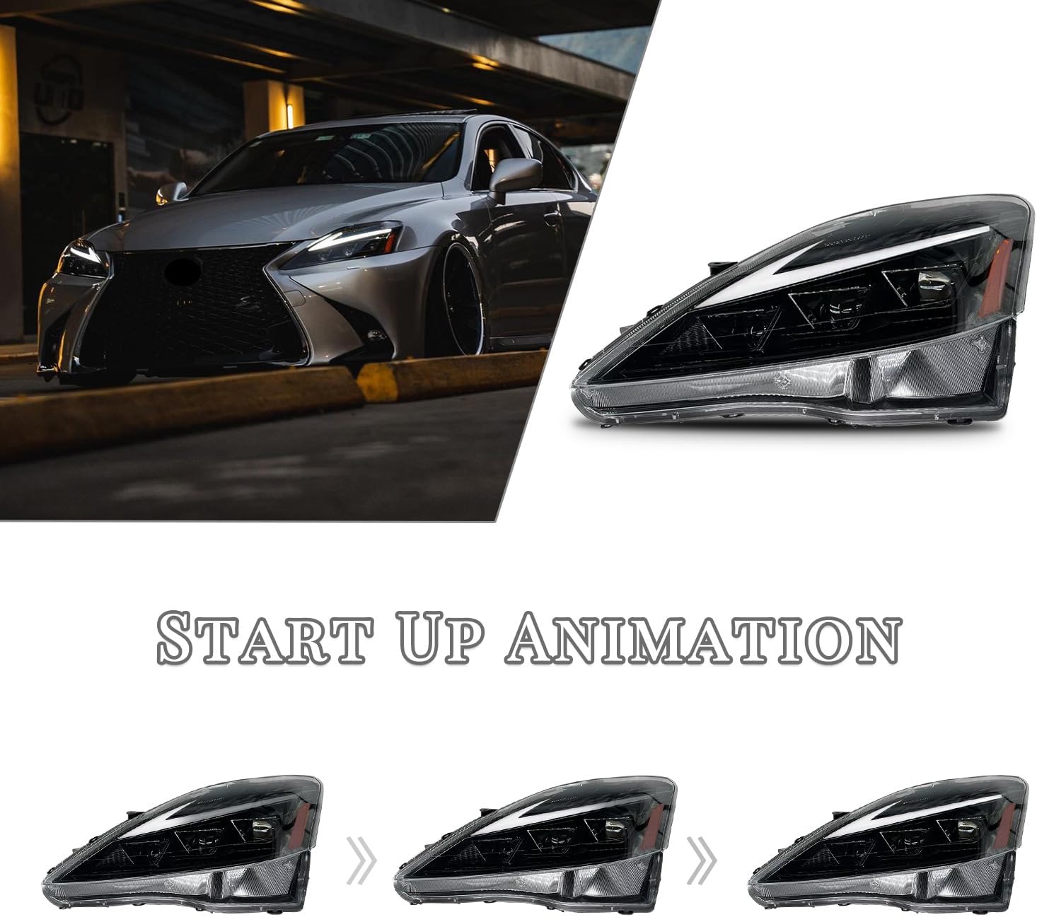 HCMOTIONZ HCmotion Headlights Compatible with Lexus IS250/ IS250C IS350 IS350C IS220d 2006-2012, ISF 2008-2014 With DRL Start UP Animation&Sequential Indicator Amber(Headlight Amber Reflector)