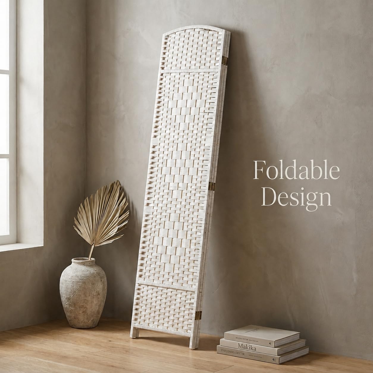 Biombo Divisor de 4 Paneles de Pie Papel Plegable - Separador Habitación Dormitorio Estancia Decoración Partición Privacidad - 180 x 180 cm Muebles de Pared para Interior - Blanco