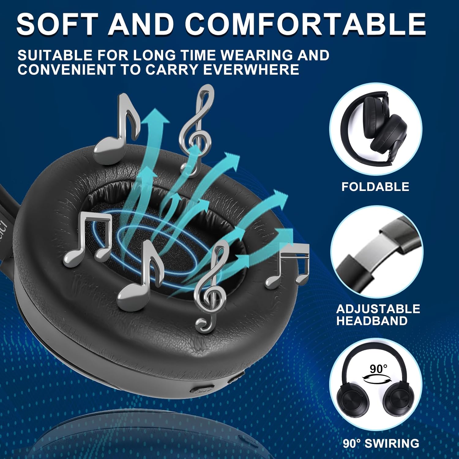 Active Noise Cancelling Headphones: Hybrid Bluetooth Headphones Over Ear with HiFi Audio - Wireless Headset 60H Playtime for Android Bluetooth Devices