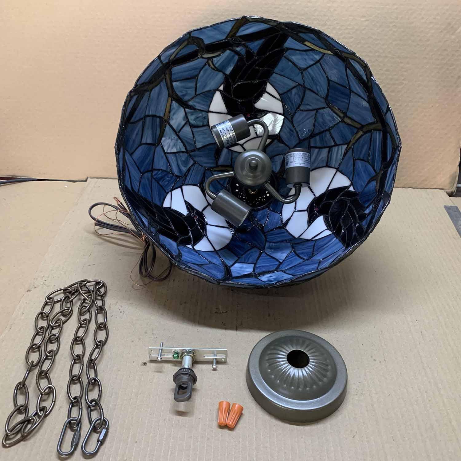 Bieye L10974 Raven Tiffany Style Stained Glass Ceiling Pendant Light (Dark Blue, 16 inches Wide)