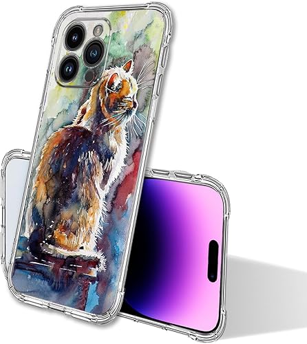 Miniatura 4 de Beaucov Funda para iPhone 15 Pro Max, protección contra caídas de pintura de gato a prueba de golpes, funda protectora de cuerpo completo resistente