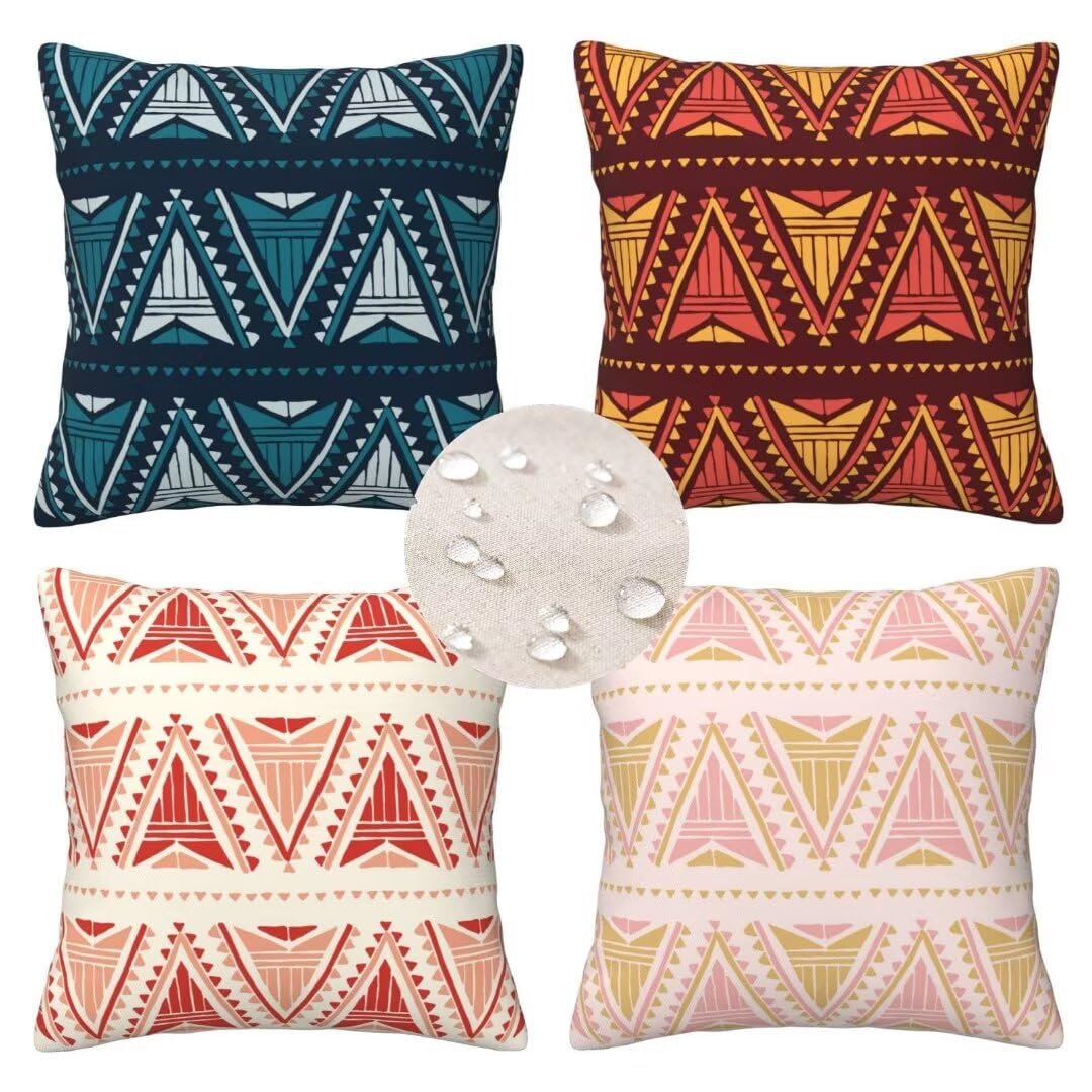 Cushion Covers 35 x 35 Outdoor Cushions Waterproof,Bohemian,Pink Cushion Covers Set of 4 Square Pillow Cases,Outdoor Cushions Patio Garden Living Room Farm Decorative,Gifts (with Invisible Zipper) 38x