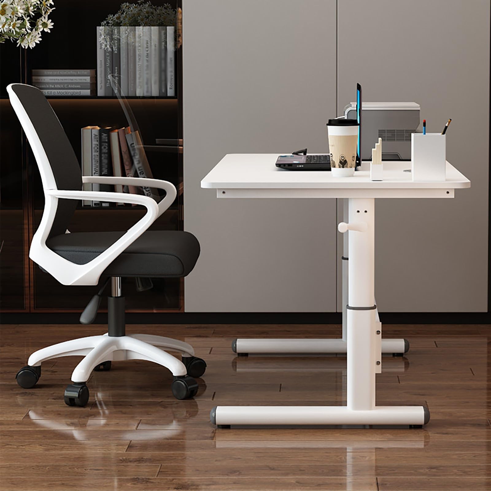 Scrivania manuale regolabile in altezza, meccanismo di sollevamento a manovella per postazione di lavoro ergonomica, ideale per casa e ufficio