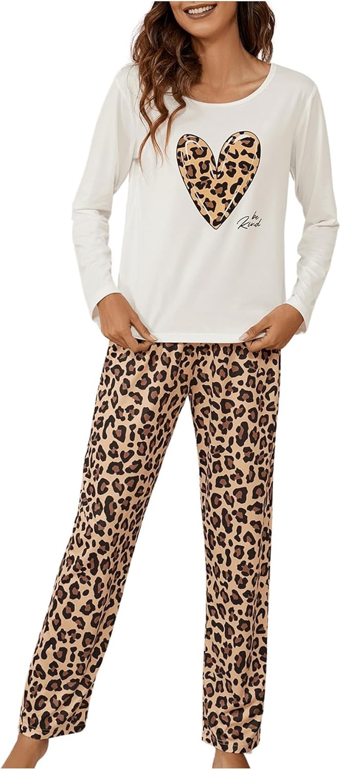 WDIRARA Women's 2 Piece Pajamas Pants Set Leopard Print Long Sleeve Top Loungewear - Image 4