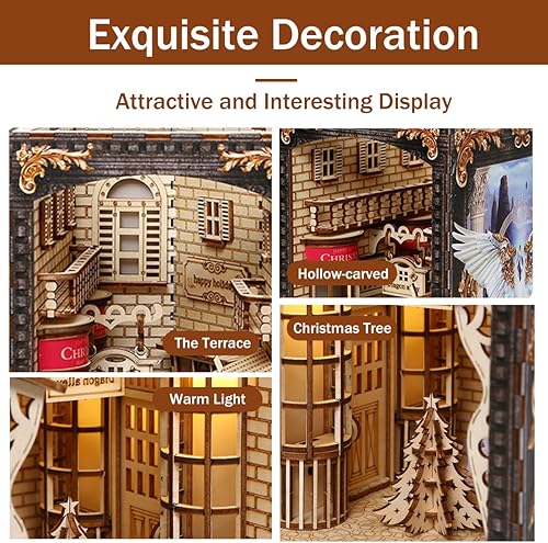 Miniatura 3 de Kit de rincón de libros de bricolaje, rompecabezas de madera 3D, sujetalibros en miniatura para casa de muñecas, estante de libros de decoración con