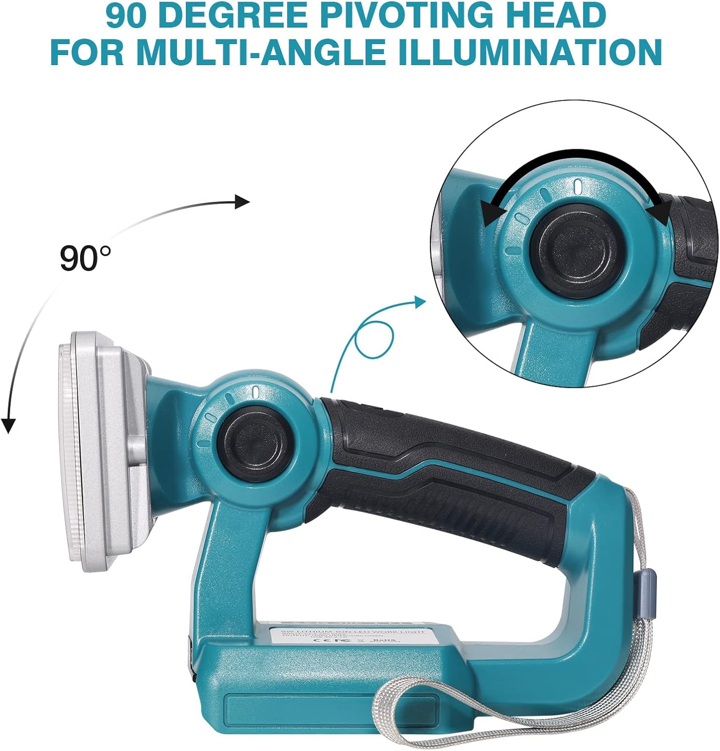 Hiesuan 9W 1000LM Handheld Flashlight Cordless LED Work Light Powered by Makita 14.4-18V LXT Li-Ion Batteries BL1830 BL1840 BL1850 Rechargeable Outdoor Jobsite Light 90° Rotating - - 