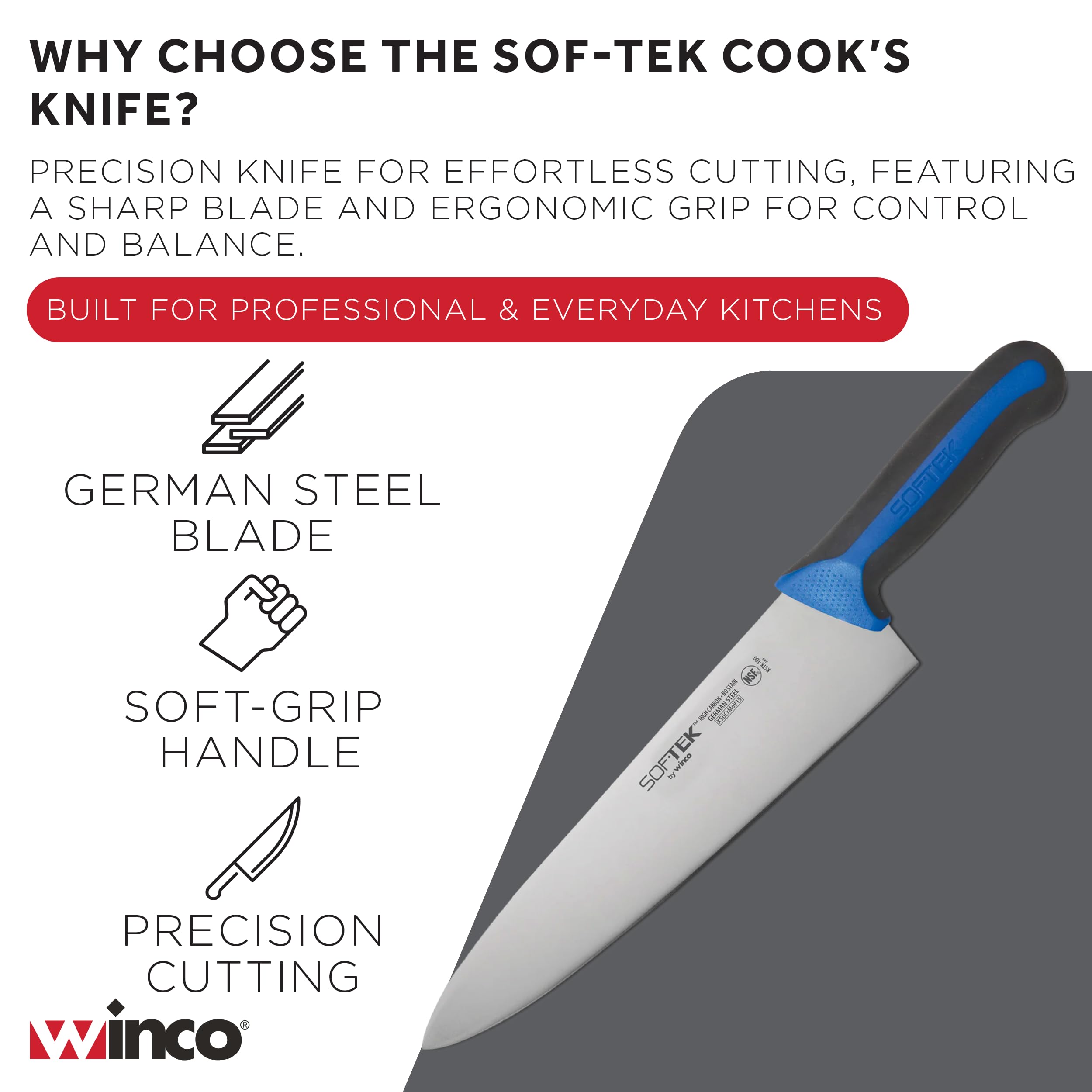 Winco 10" Blue Chef's X50 Cr MoV15 German steel Knife, Soft Grip Handle — Amazon image 3