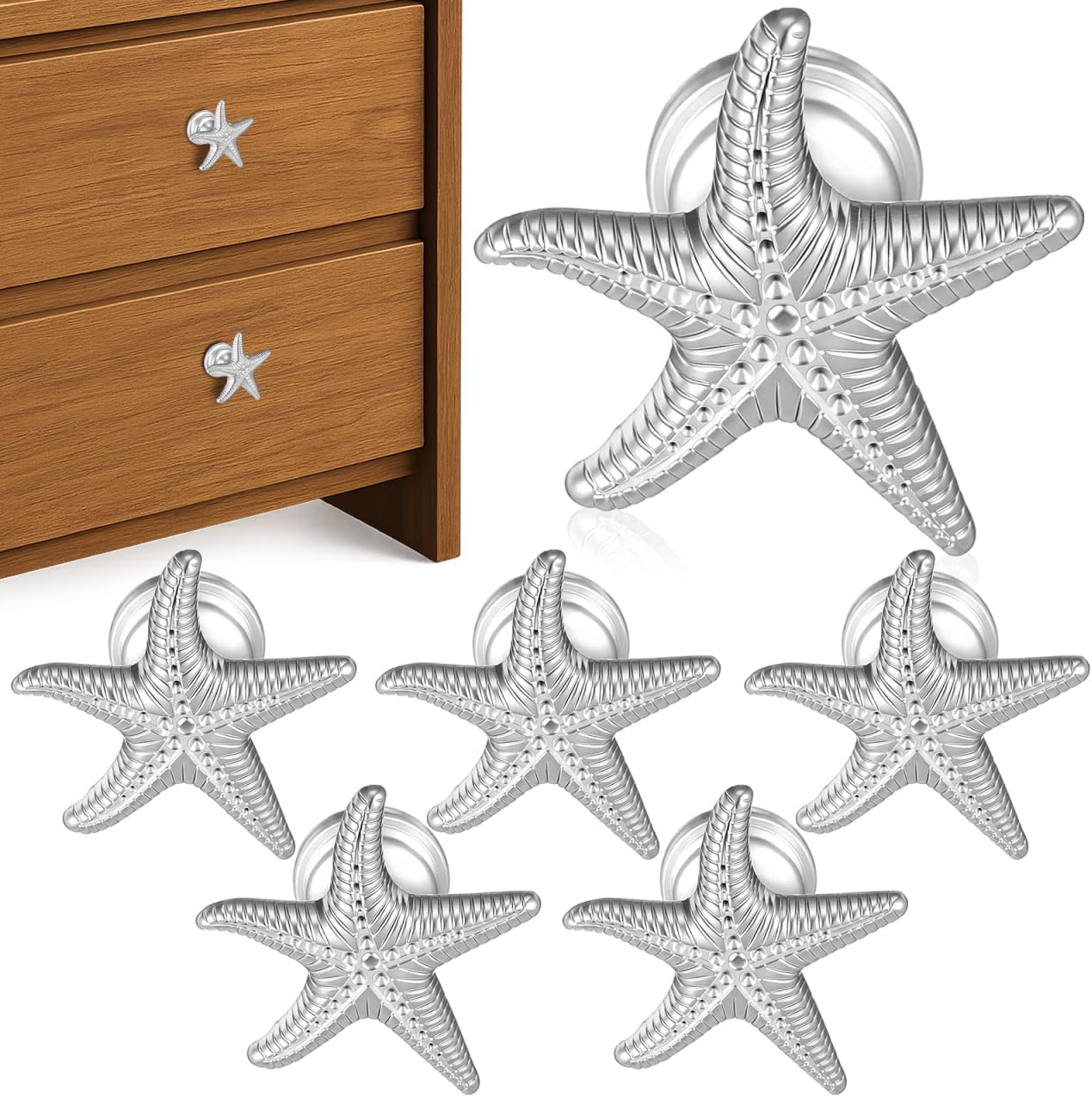 Starfish Door Handle Zinc Alloy Decorative Cabinet Knobs for Kitchen and Bathroom Pack of 6 Versatile Small Drawer Handles Suitable for Furniture Restoration
