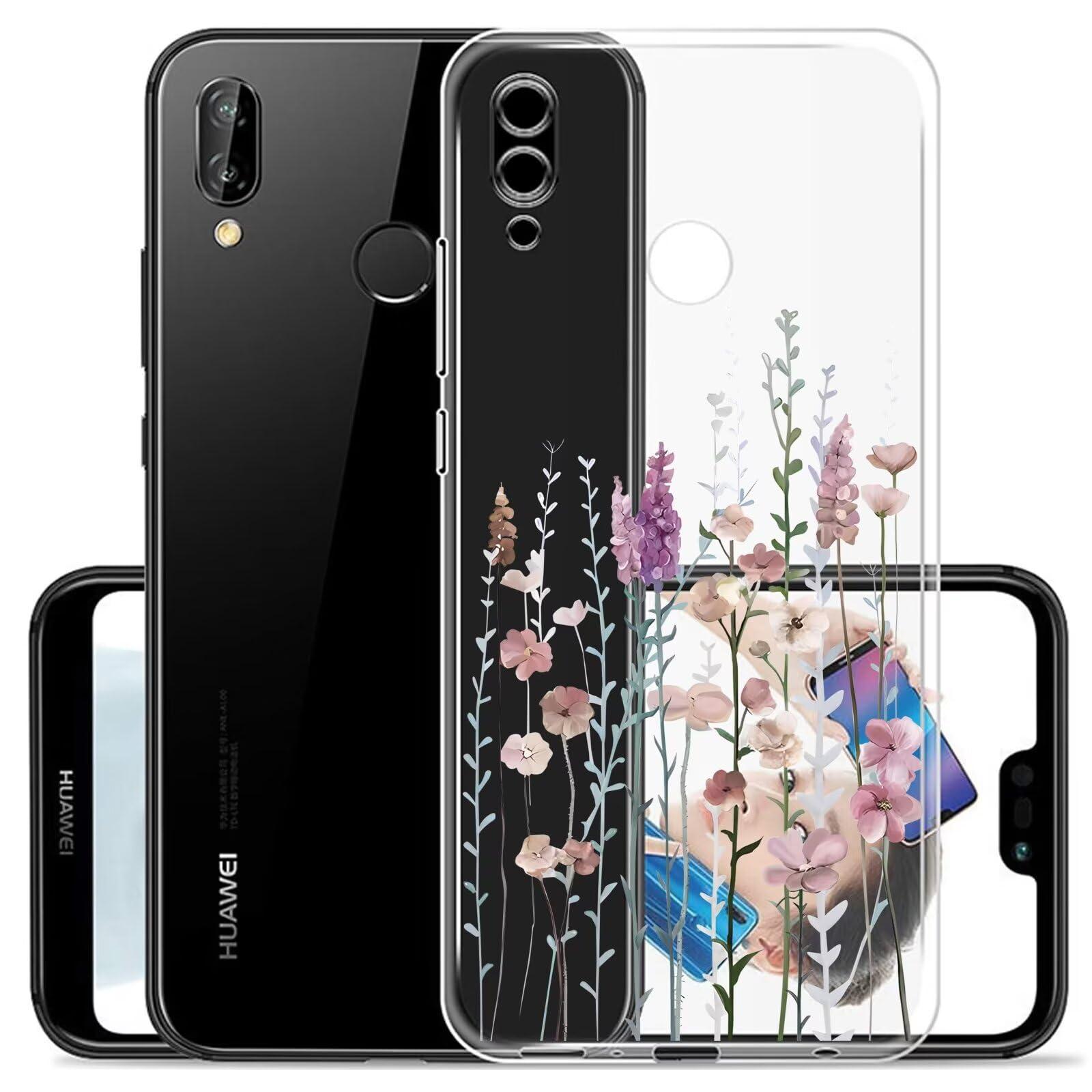 Kaywzo TPU-Hülle Für Huawei P20 Lite - Transparent Mit Blumenmuster, Ultradünn & Stoßfest