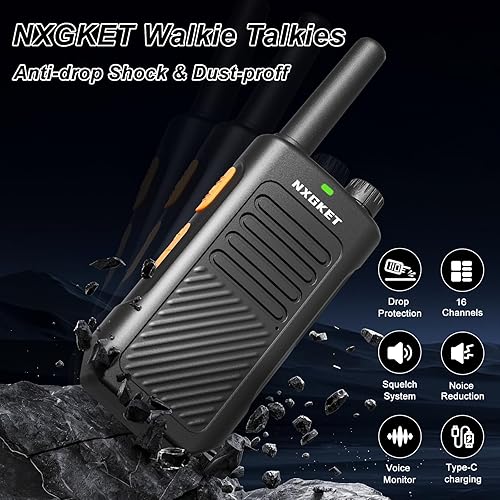 Miniatura 2 de Walkie Talkies, NXGKET Walkie Talkies para adultos, paquete de 2 radios bidireccionales recargables de largo alcance con 16 canales FRS, batería de