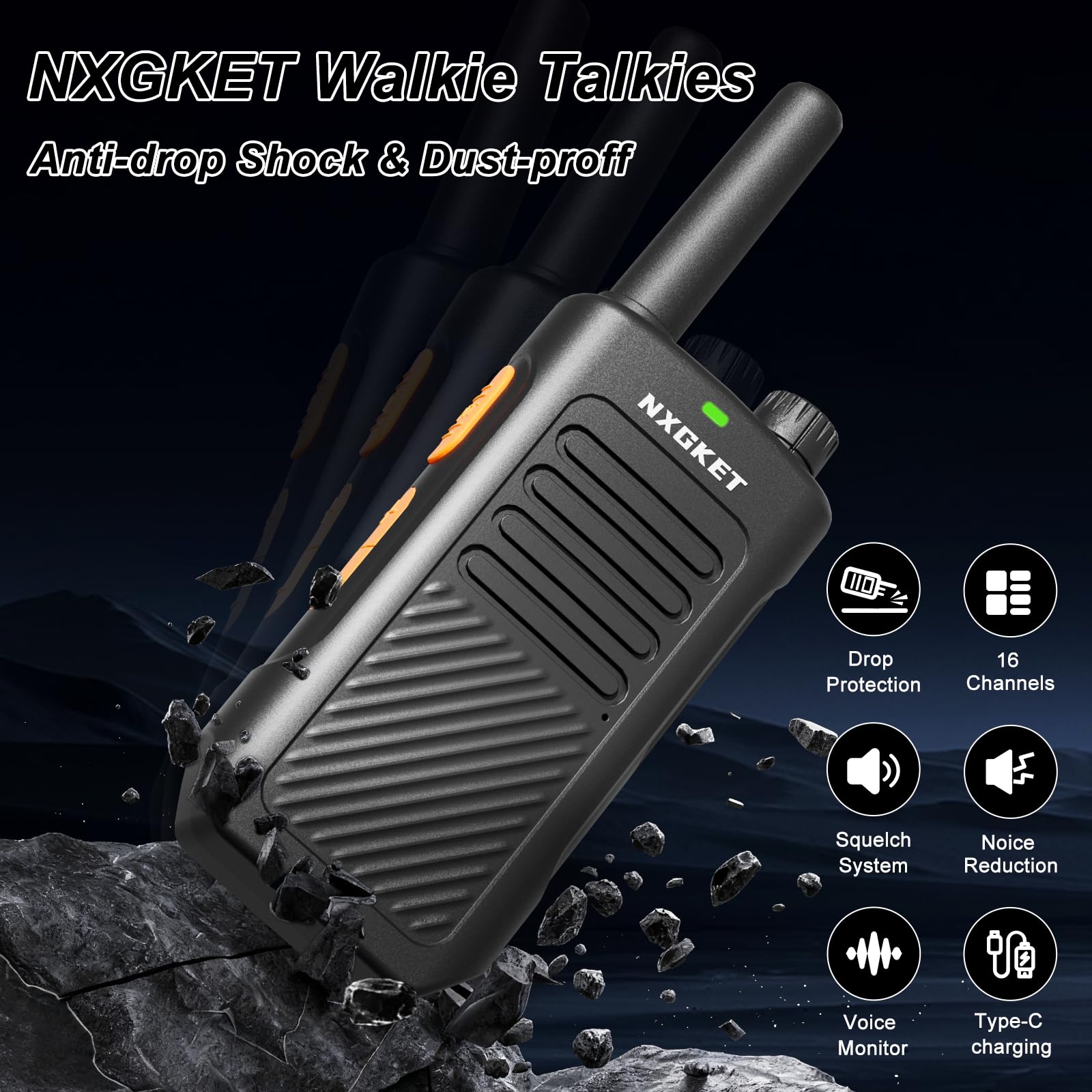 Walkie Talkies for Adults, 2 Pack Rechargeable Walkie Talkies Long Range Two Way Radios with 16 FRS Channels, 1500mAh Battery for Camping, Hiking and Cruises - 2