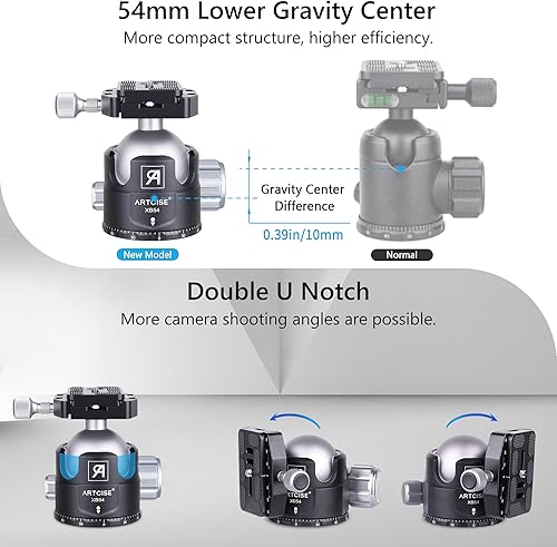 Miniatura 3 de Trípode de fibra de carbono para cámara resistente con cabezal de bola de perfil bajo de 2.126 in XB54, 10 capas de fibra de carbono de 1.57
