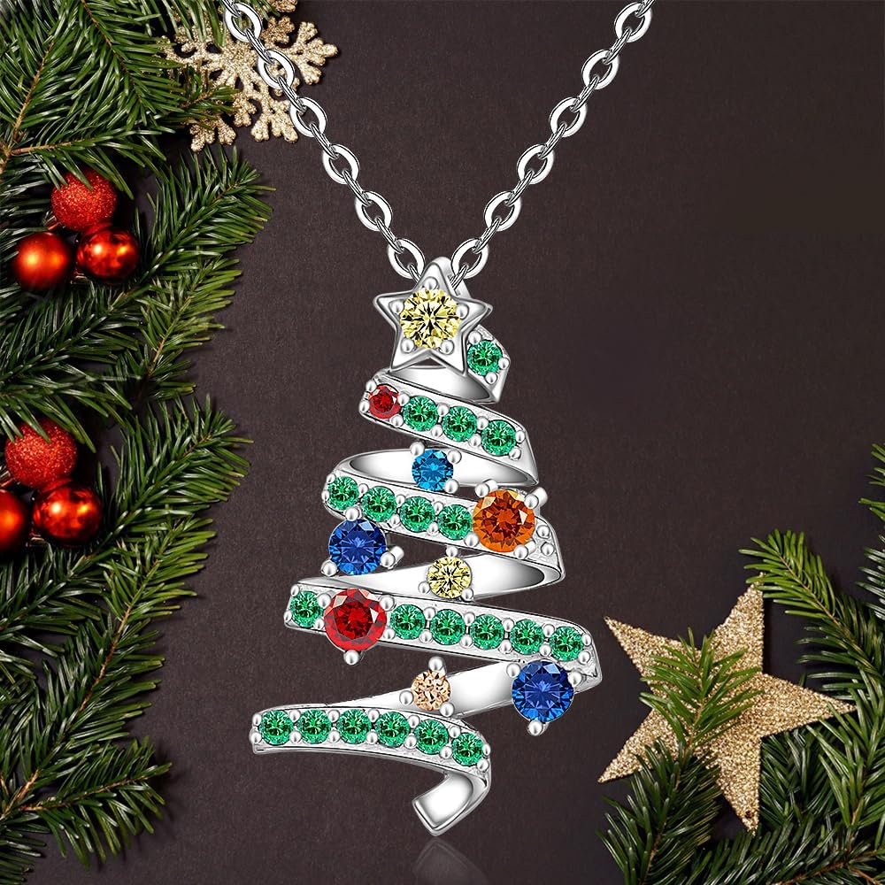 Fenthring Christmas Tree Necklace Christmas Gifts for Women Pendant Sterling Silver Holiday Green for X-Mas - Image 8