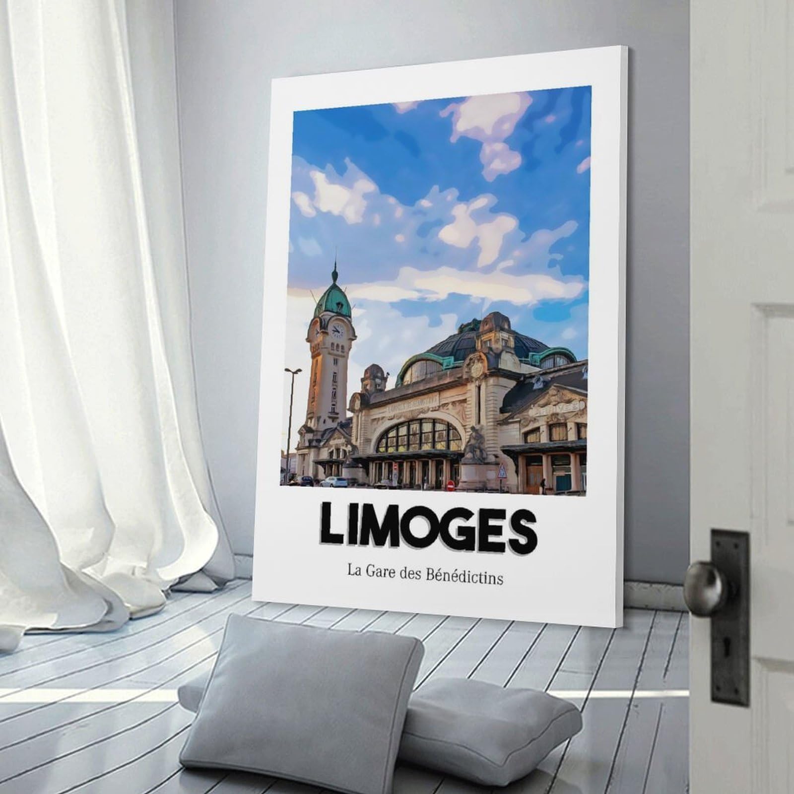 Junmoney Gare De Limoges Canvas Wall Art, 24x36inch(60x90cm), for Bedroom, Guest Room Or Reading Nook, Decorative Wall Art for Cosy Rooms