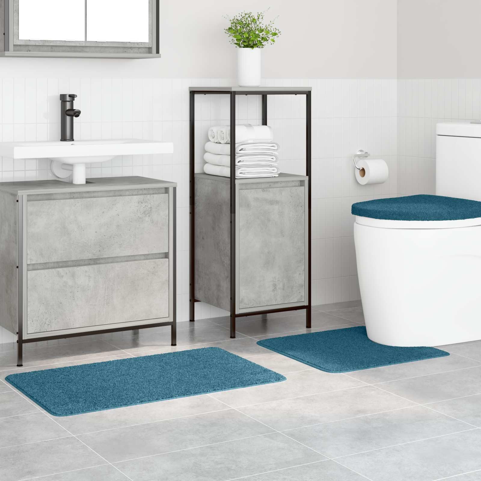 Ensemble de Tapis de Bain antidérapants 3 pcs Bleu en polypropylène, Dimensions 50x80 cm, Base en Latex antidérapante, absorbants et Moelleux pour Salle de Bain, Toilette, Douche et Spa