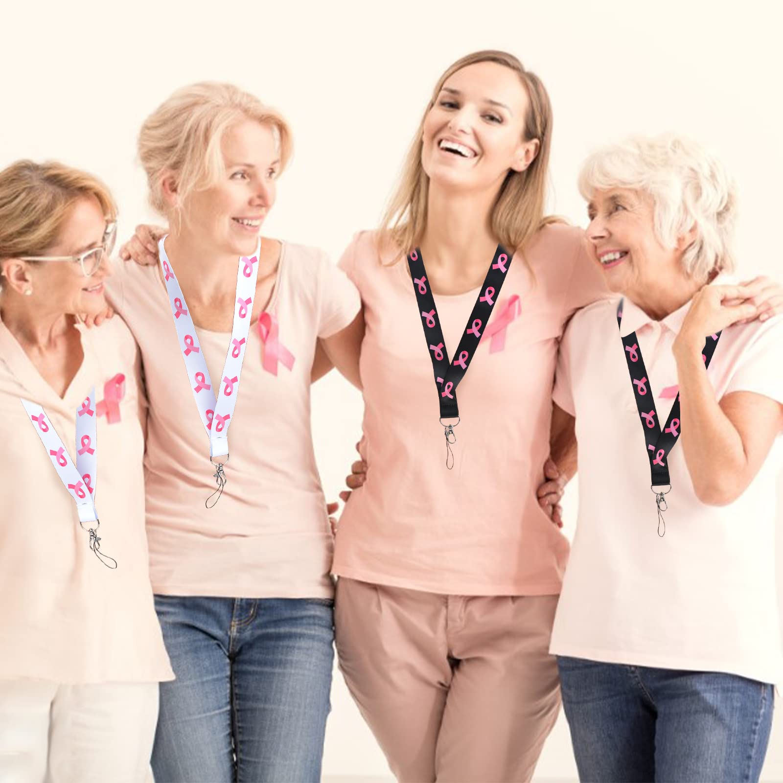 WANDIC, 20 Conciencia de cáncer de Mama cordón Pink Ribbon Lanyard Cuerpo Store Strep Insignia de la Tarjeta para la Tarjeta para la Insignia de ID de Llavero