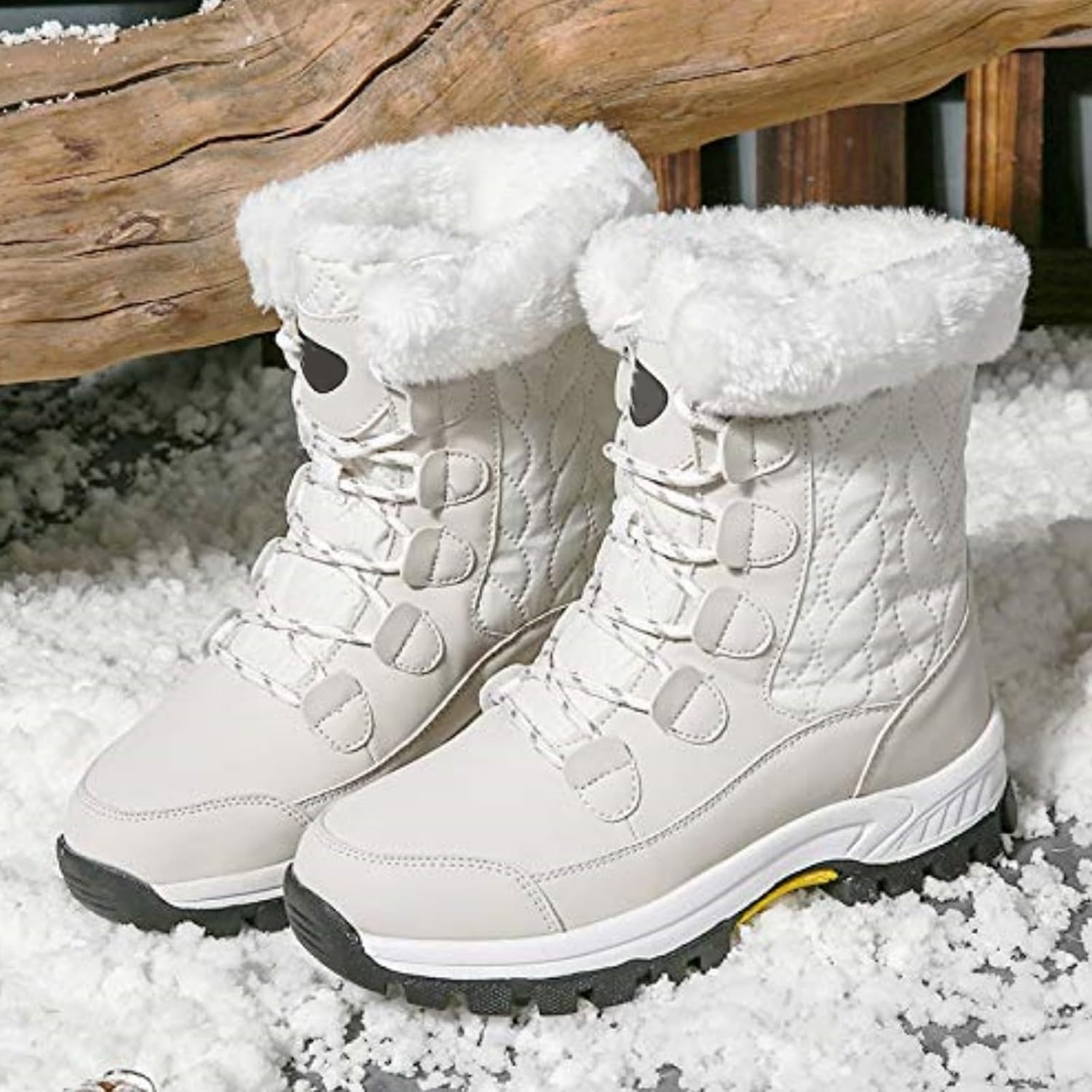Womens Snow Boots Warm Winter Fur Lined Mid Calf Booties Anti Slip Waterproof Ankle Boots PU Leather Round Toe Short Booties Comfortable Outdoor Walking Boot Shoes
