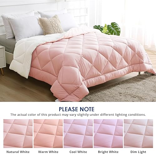 Miniatura 5 de JOLLYVOGUE Edredón de edredón tamaño Queen rosamarfil, edredón acolchado con pestañas en las esquinas, edredón reversible alternativo de plumón para