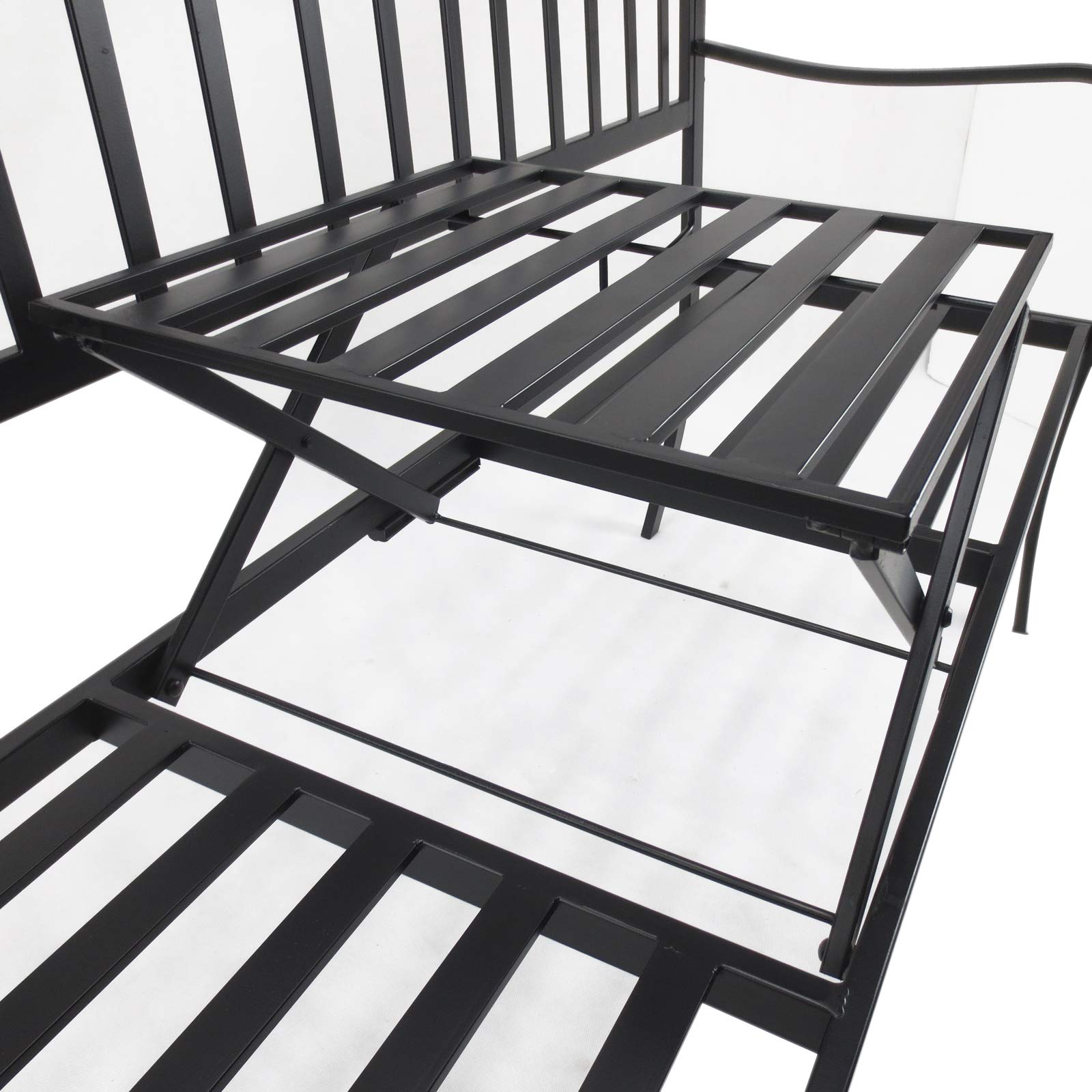 Outsunny Panchina da Esterno a 2 Posti, Panchina da Giardino con Tavolino Estensibile in Metallo 150 x 53 x 95 cm Nero