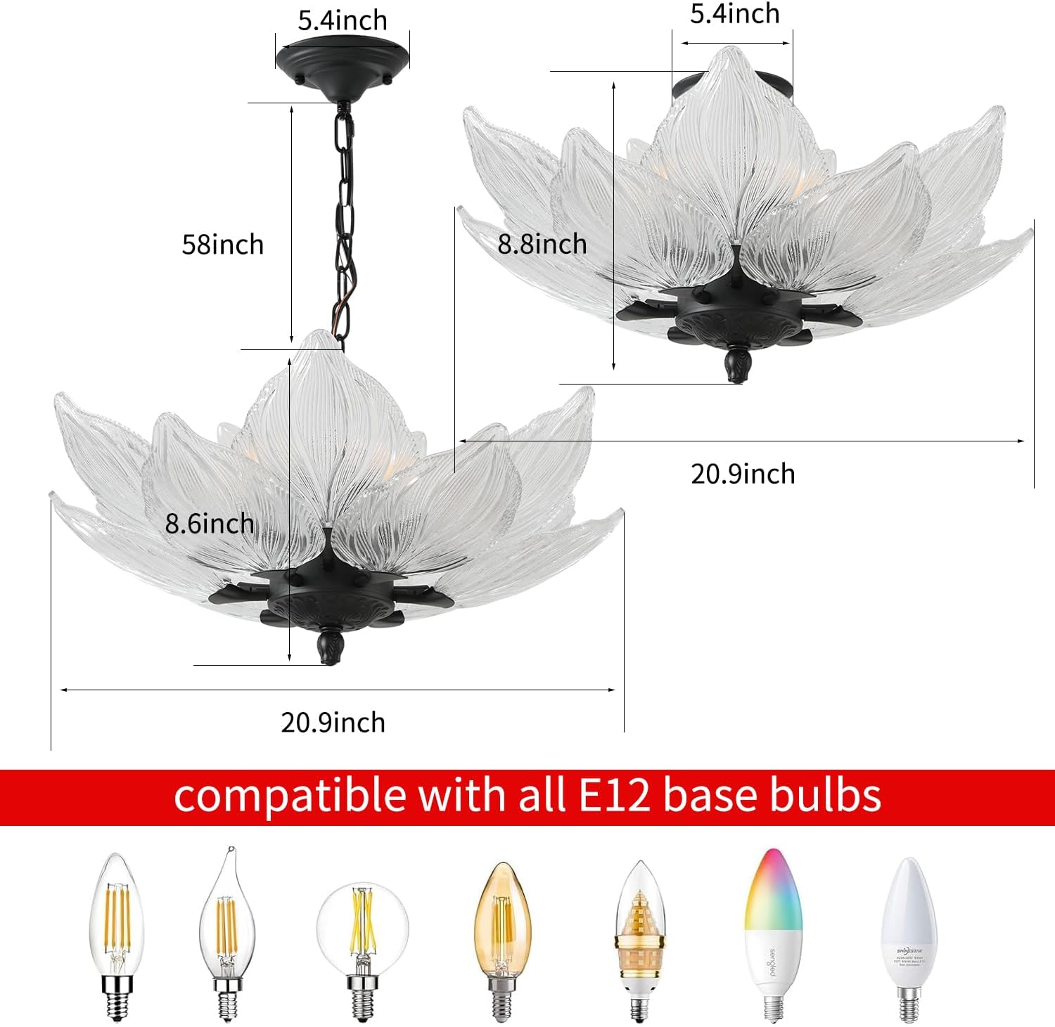 Modern Leaf Chandelier, 6 Lights, 2-Tier Crystal Suspended Ceiling Light, Clear Shade Dining Room Kitchen Bedroom Living Room