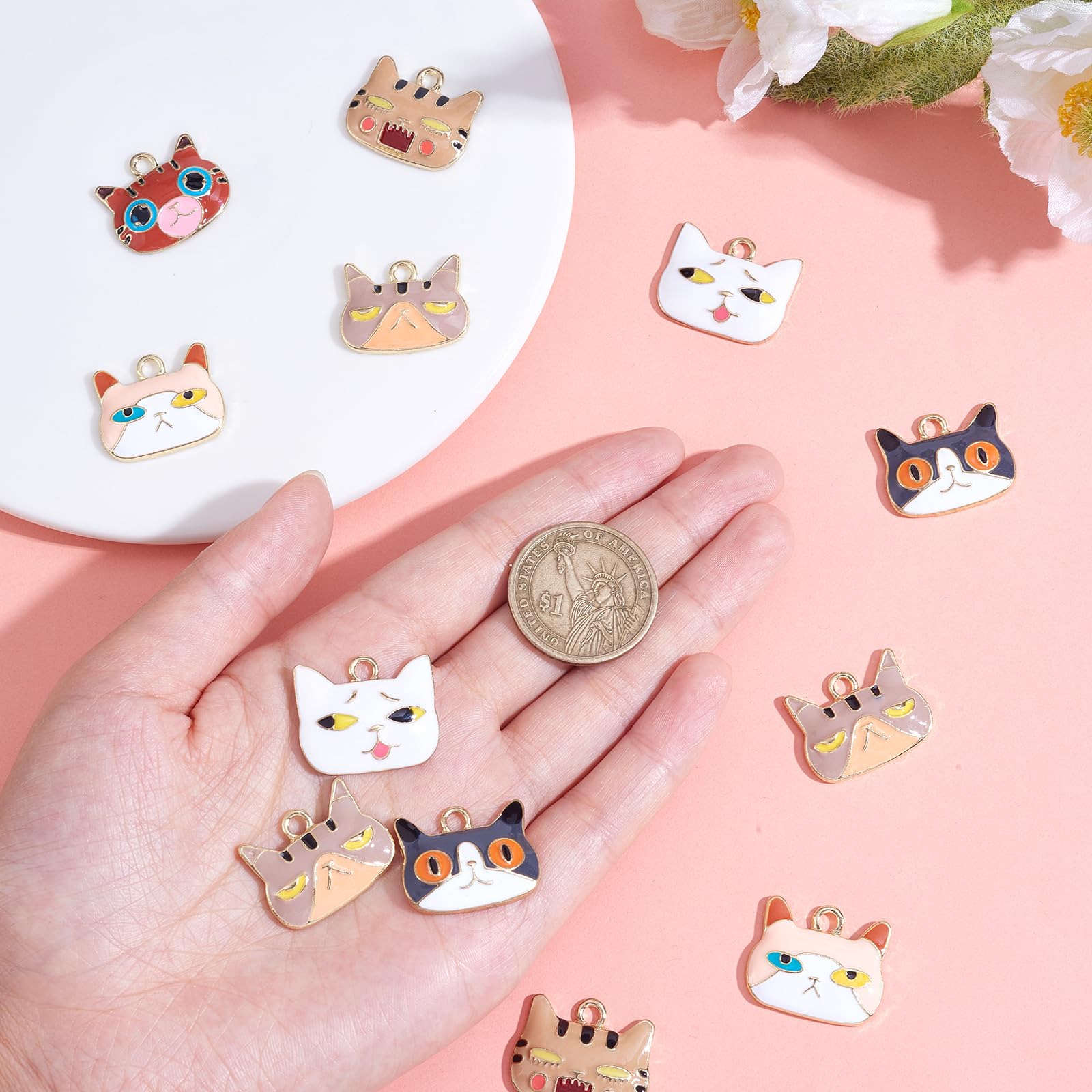 18 Pieza de Colgante de Gato Esmaltado, Colgante de Esmalte de Aleación de Animal Lindo, Color Mezclado para Joyería, Collar, Pendientes, Pulseras, Manualidades