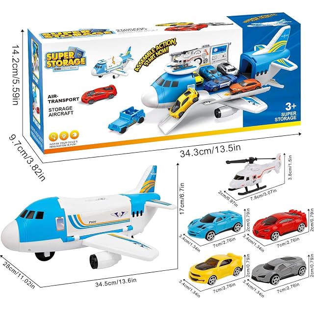 Foto 5 de 5 de m zimoon Aviones de Juguete Transporte con 4 Coches y 1 Helicóptero