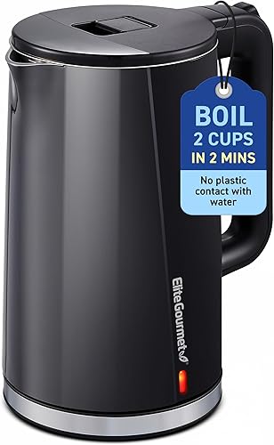Elite Gourmet Hervidor eléctrico Cool-Touch de 1500 W de 1.7L, tapa de acero inoxidable e interior sin BPA, doble pared, apagado automático, color