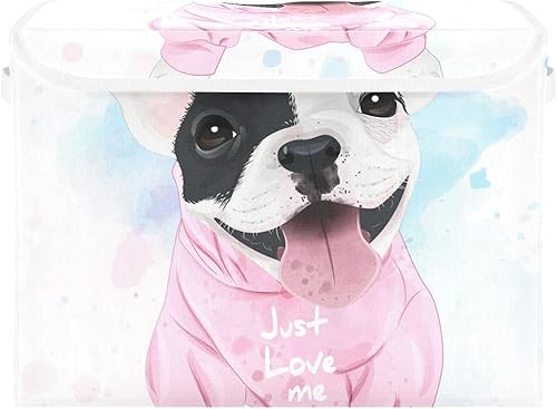 Contenedores de almacenamiento grandes plegables con tapas, lindo bulldog francés, cestas de almacenamiento de acuarela, contenedores organizadores disponible en Yaxa Venezuela