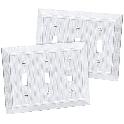 CML Classic Triple Toggle Switch Wall Plate, 3-Gang Outlet Cover, 2 Pack, Vintage Retro Wood Grain Design Wallplate, Impact Resistant, Standard Size 6.87?X 4.87?, White