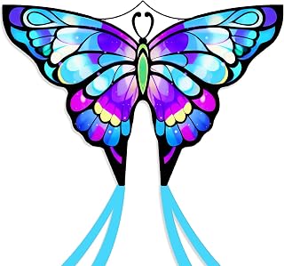 Simxkai Butterfly Kite for Kids & Adults, Easy to Fly Blue Big Kite for Beginners, Line Handle Included (1Pack 2Pack)