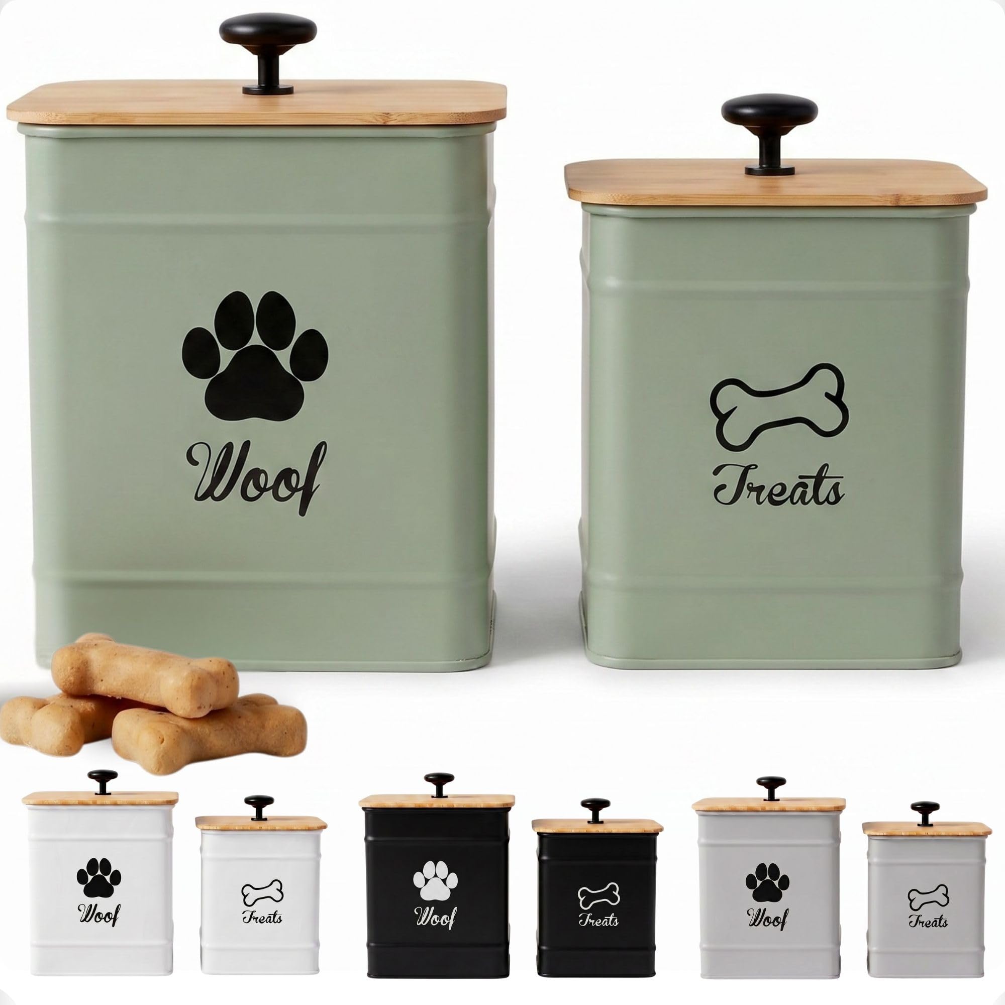 Dog Treat Container Set of 2 with Airtight Bamboo Lids - 8x6 & 7x5 inch