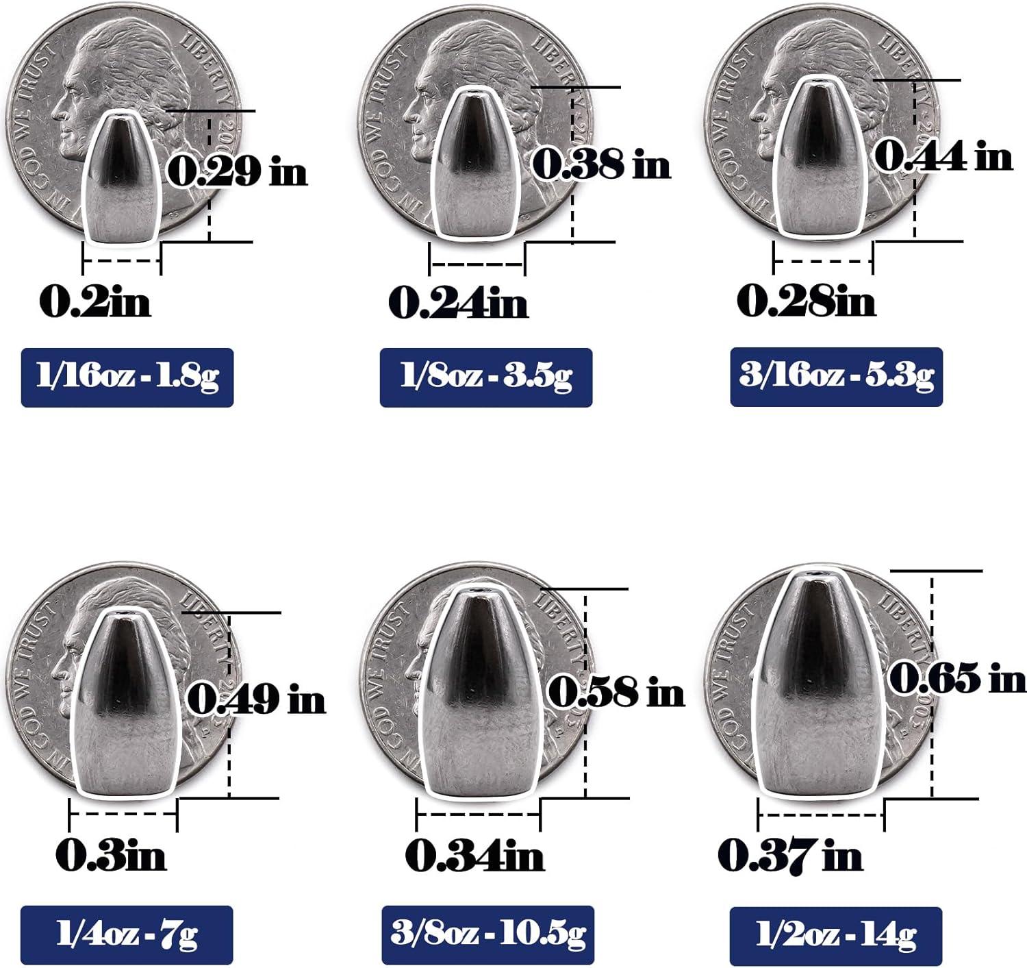 Tungsten Bullet Weights Sinkers,10pcs Fishing Weight for Bass Texas Carolina Rigs Saltwater 1/16oz to 1/2oz