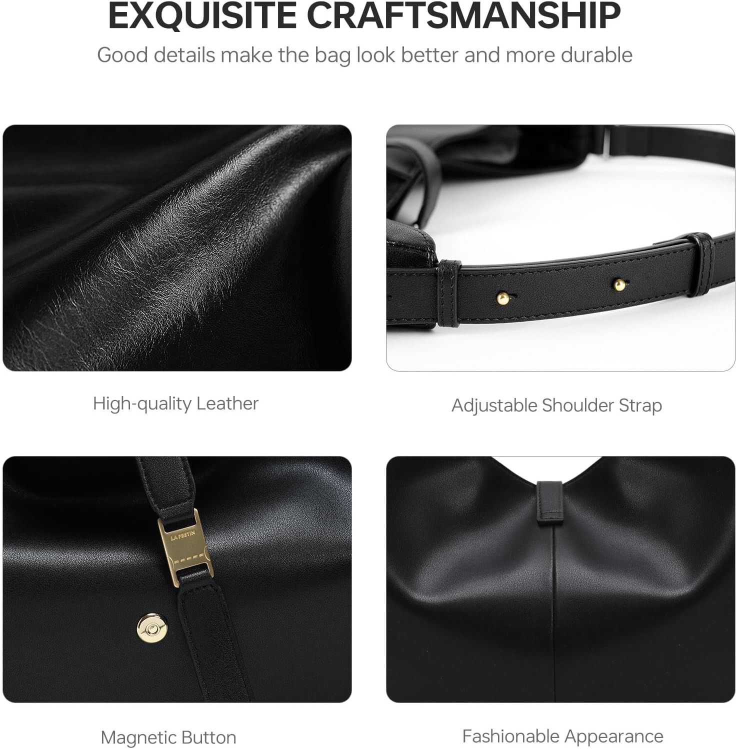 LA FESTIN Genuine Leather Hobo Bags for Women, Real Leather Tote Handbag Shoulder Satchel Purse for Dating - Image 5