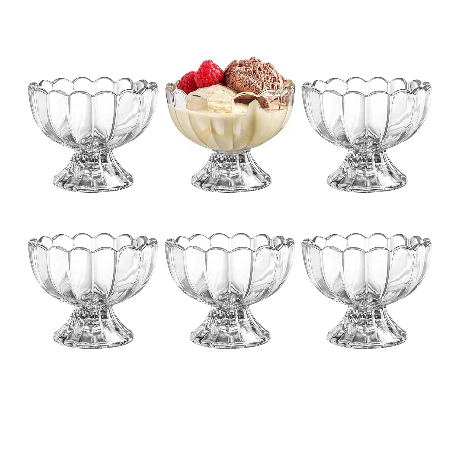 ZEYFLEEB Ice Cream 6PCs Set, 120ml Footed Tulip Glass Dessert Bowls (Clear)