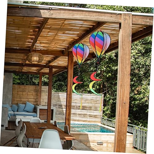 Miniatura 4 de Yardwe Globo de aire caliente viento al aire libre 2pcs jardín molino ornamento arco iris Windsock decoración de patio