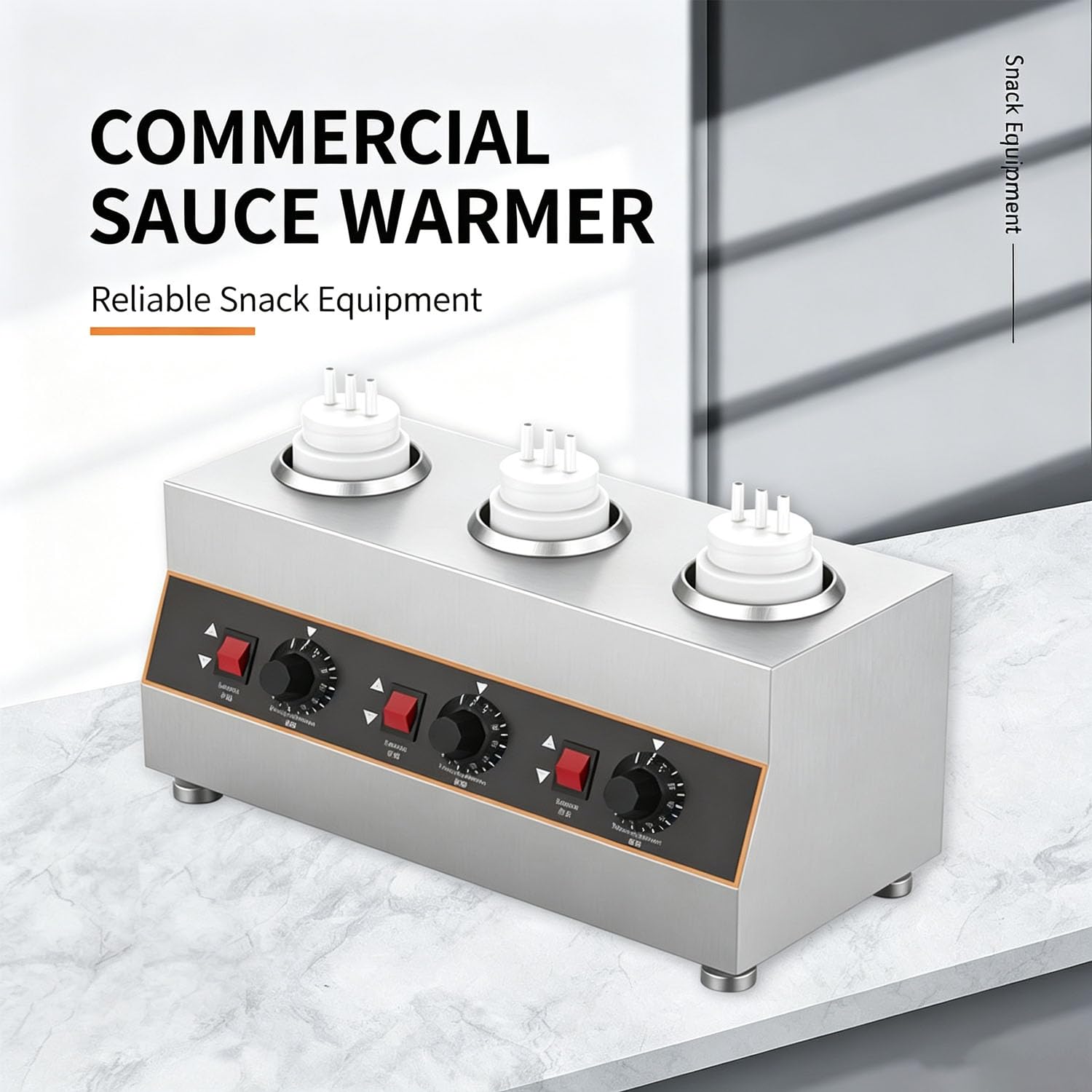 Calentador De Salsas Comercial De Acero Inoxidable De 3 Recipientes, Fundidor De Chocolate Y Mermelada con Control De Temperatura Mecánico, Revestimiento Antiadherente Y Rejilla Desmontable,