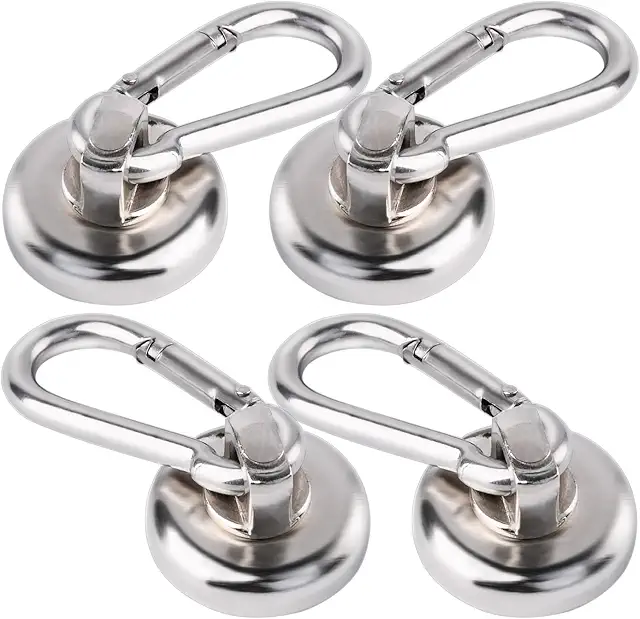 MIN CI Pack of 4 Extra Strong 25mm Magnetic Hooks with Neodymium Magnets - 22kg Capacity