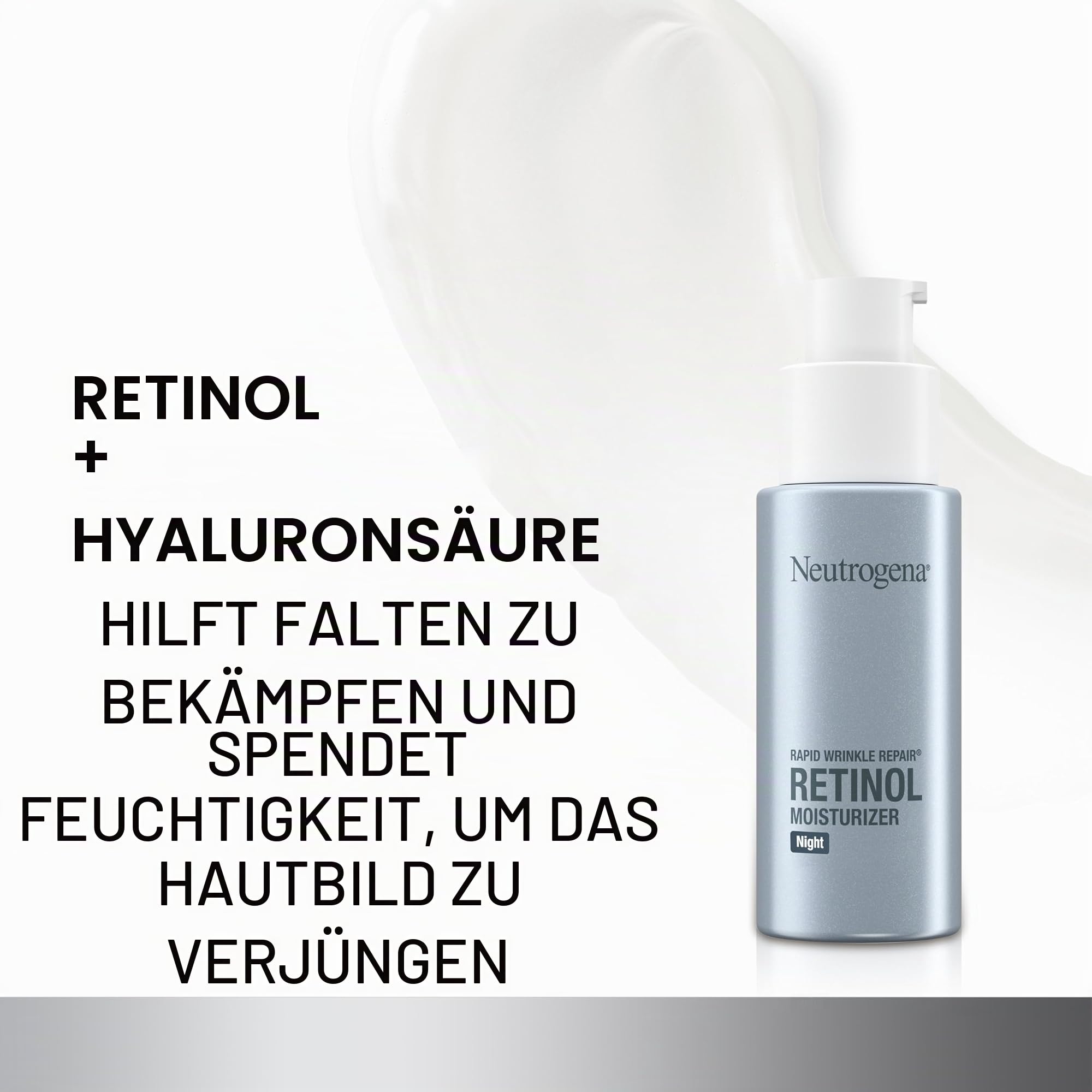 Neutrogena Rapid Wrinkle Repair Night Moisturizer - Nachtpflege, feuchtigkeitsspendend - Anti Agin, Anti Falten - aus USA | Retinol Gesichts- & Halscreme, Hyaluronsäure & Retinol, Anti-Falten, Parabenfrei