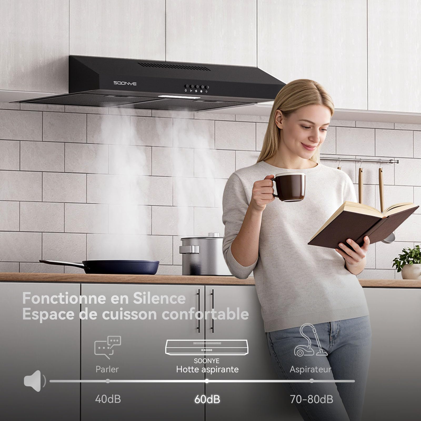 Hotte Aspirante 60cm Classe A+++ 220 m³/h Cuisine Noir