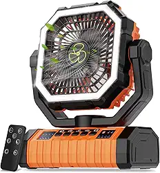 Ventilador de acampamento recarregável, ventiladores grandes alimentados por bateria de 20.000 mAh, ventilador recarregável de 4 velocidades, portátil, com controle remoto, ventiladores operados por