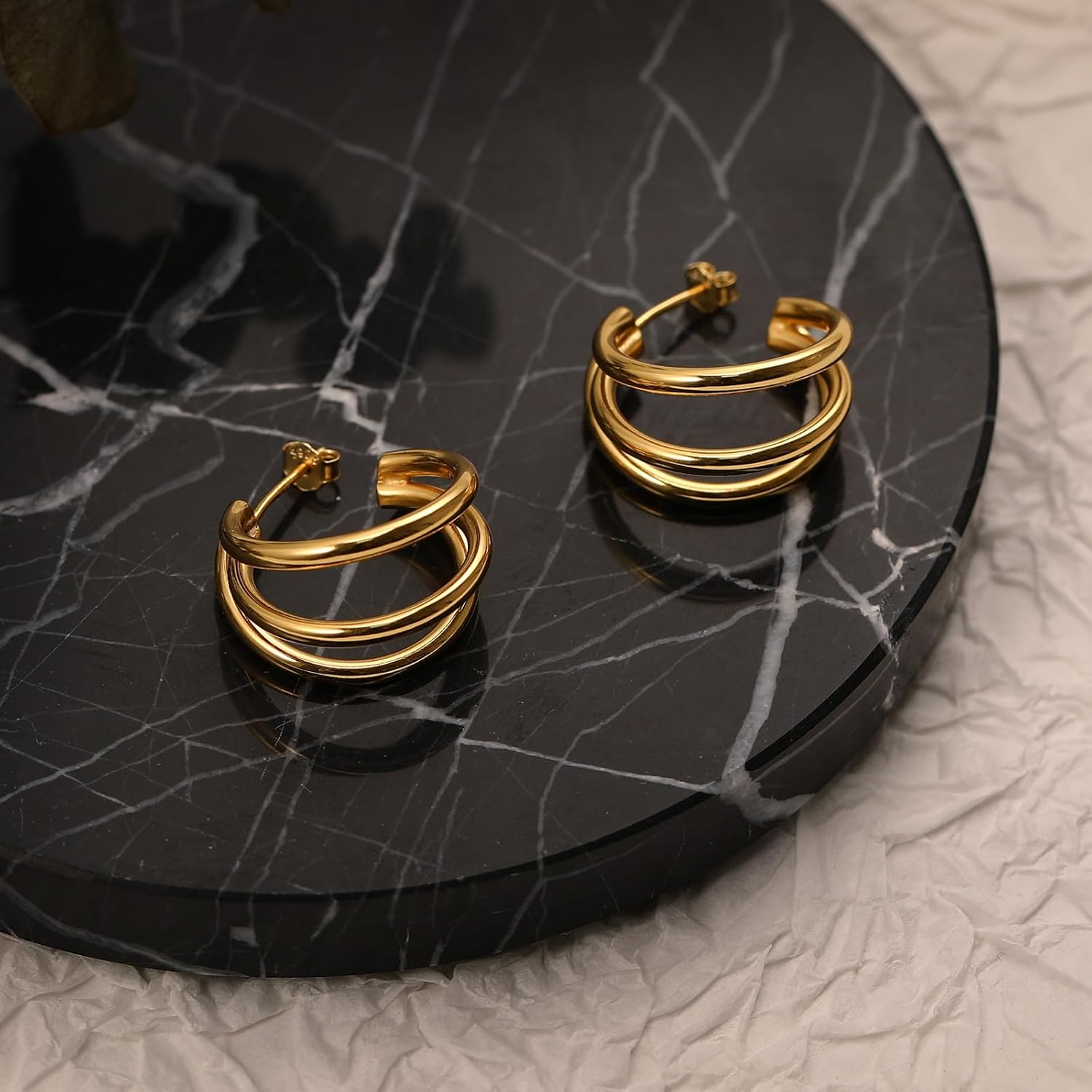925 Sterling Silver Triple Hoop Earrings for Women,14K Gold Plated Trend Multi Huggie Hoop Earrings for Mother Daughter Hypoallergenic Chunky Loop Hoop Earrings for Birthday Wedding Jewelry Gifts