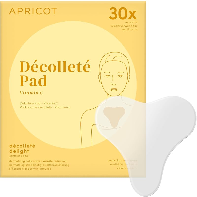 APRICOT beauty & healthcare Decollete Pad with Vitamin C, Medical Grade Silicone, 30x Reusable, Anti-Aging Treatment for Neck and Chest